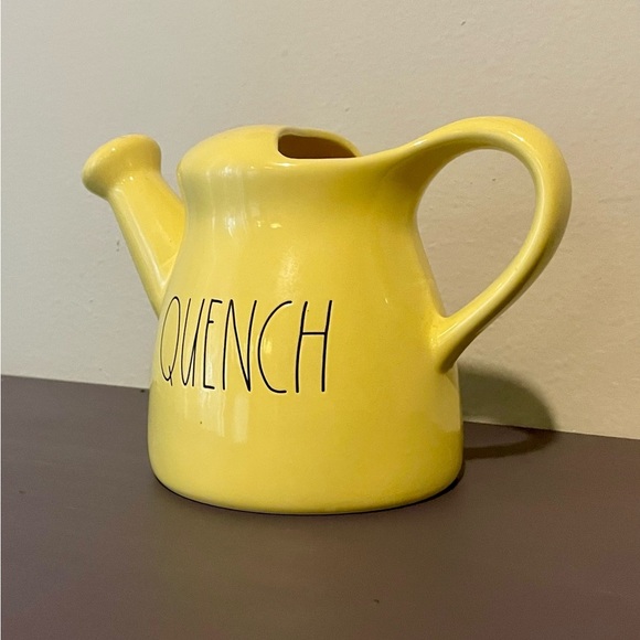 RAE DUNN Water Pitcher Yellow QUENCH Planter Plants Home Decor Garden Artisan - Picture 3 of 8